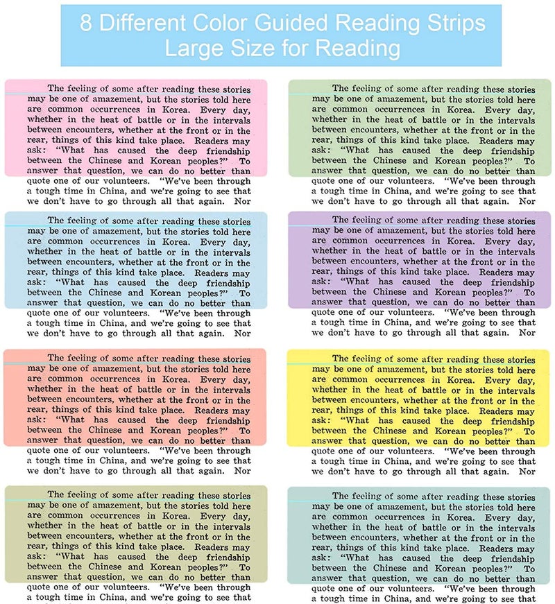 Heetobcos 16Pcs Guided Reading Highlight Strips  Reading Ruler Reading Tracking Highlight Strips Colored Overlays Bookmark Assorted Colors Helps with Dyslexia(2 Sizes 8 Colors) - Image 3